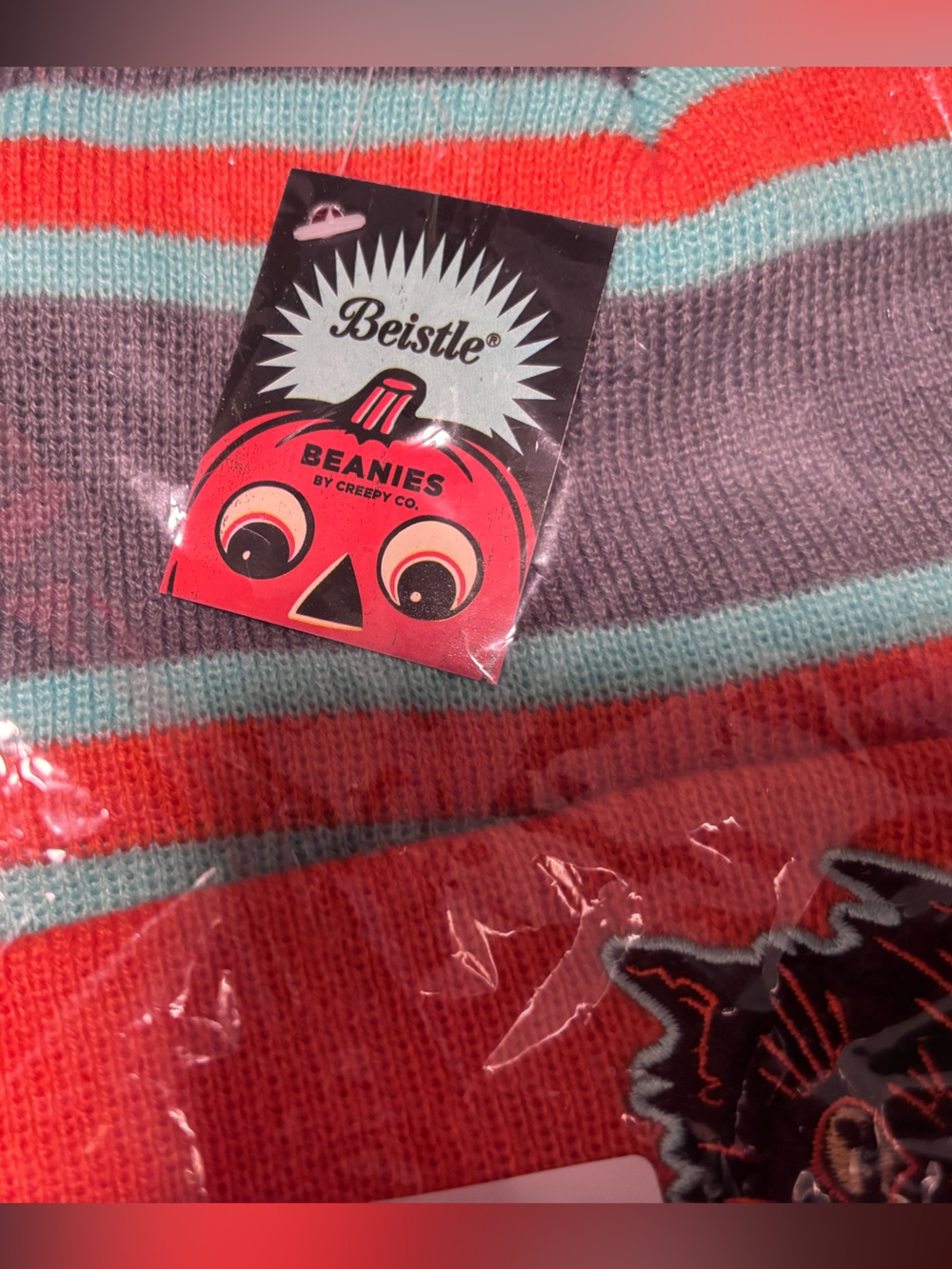 Creepy Co. Beistle Vintage Cat Scratch Striped Knit Beanie - Picture 3 of 5